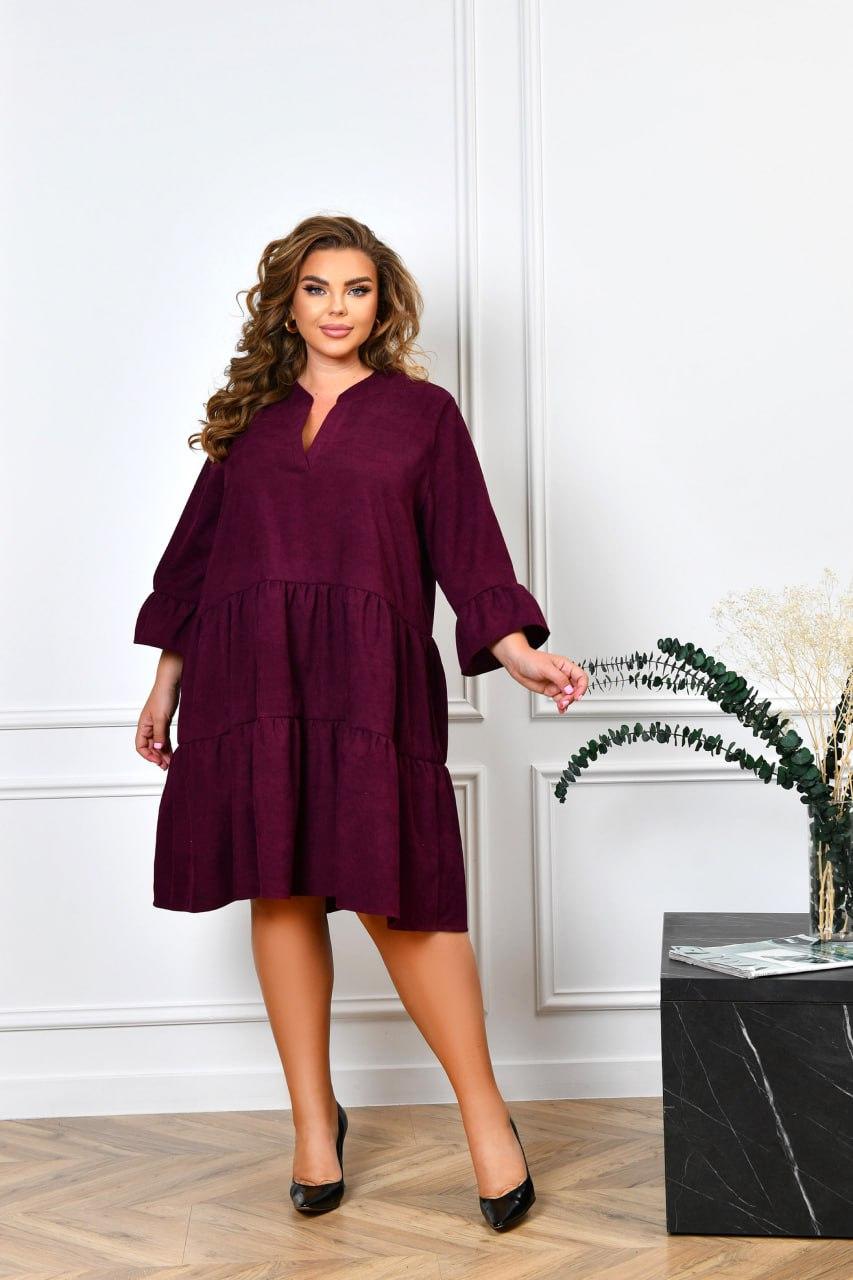 Широка сукня у великих розмірах довгий рукав волан