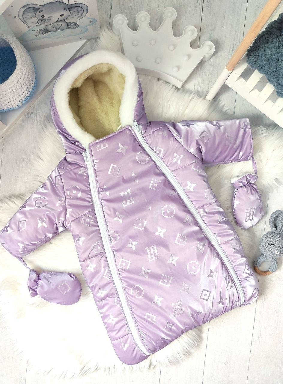 Зимовий дитячий теплий комбінезон для новонародженого на овчині 0-6 місяців підійде для виписки