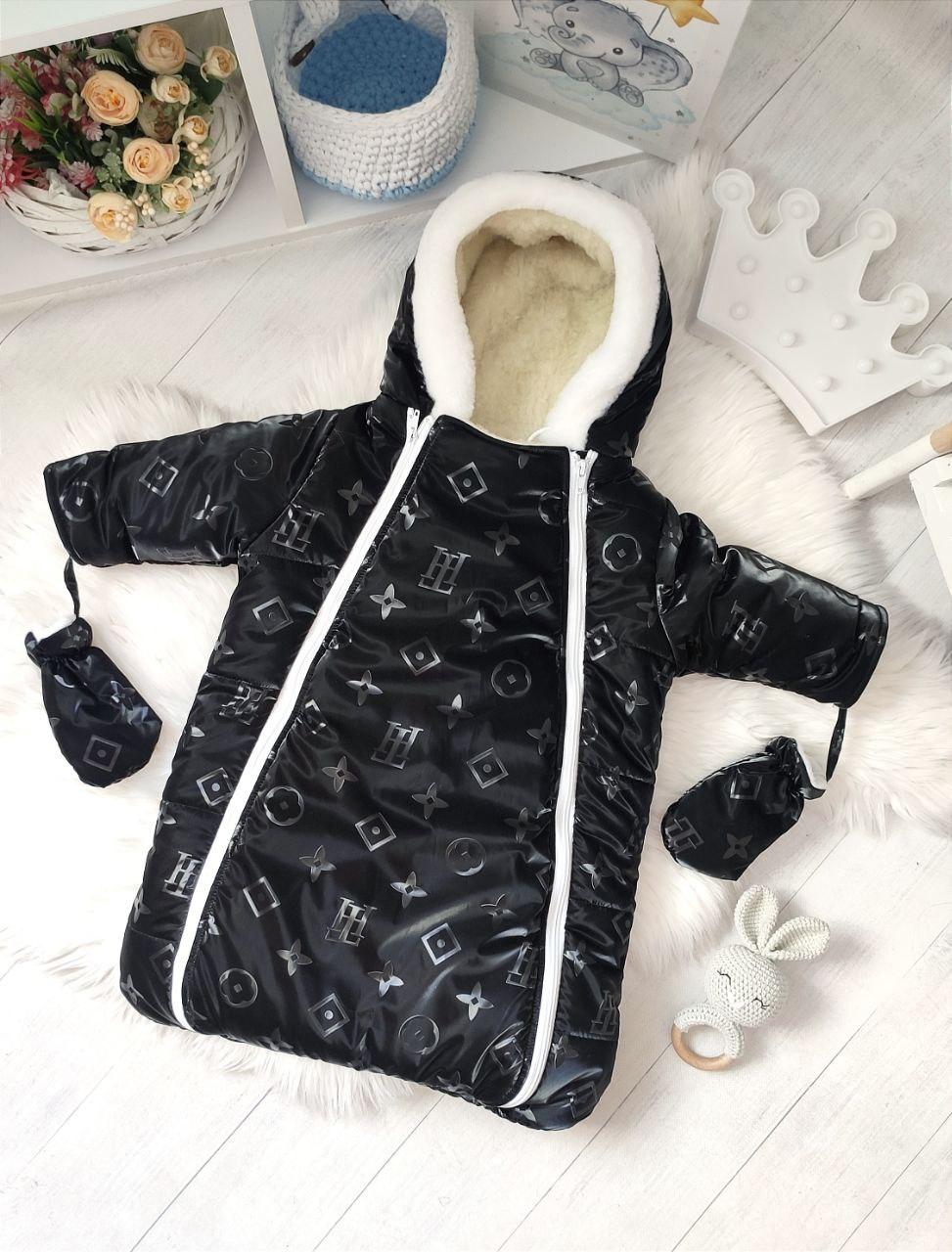 Зимовий дитячий теплий комбінезон для новонародженого на овчині 0-6 місяців підійде для виписки