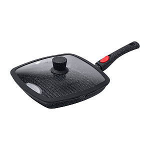 Сковорода гриль зі скляною кришкою квадратна 25*25 Haus Roland 1,5 л алюмінієва