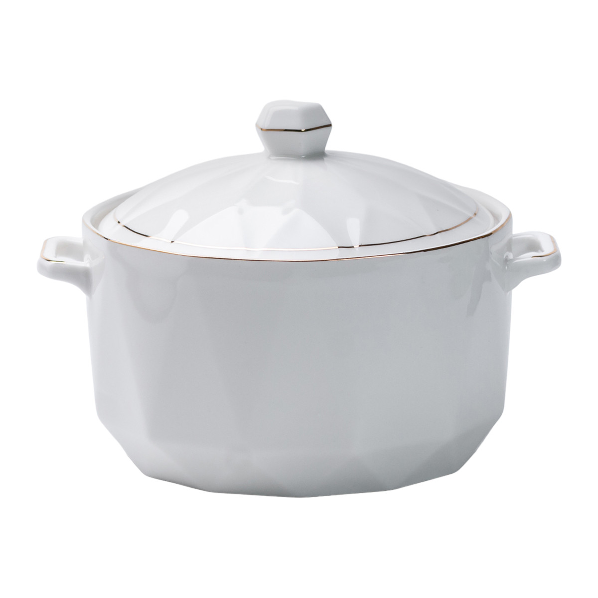 Порцелянова супниця з кришкою і ручками на 1.4 літр керамічна бульйонниця в скандинавському стилі Ø 17 см біла