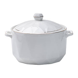 Порцелянова супниця з кришкою і ручками на 1.4 літр керамічна бульйонниця в скандинавському стилі Ø 17 см біла