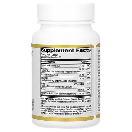 Вітаміни групи B California Gold Nutrition Vitamin B Complex 60 капс., фото 2