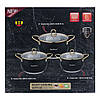 Набір каструль із нержавіючої сталі з кришками і товстим дном Haus Roland 3 штуки 2.6 л - 3.6 л - 6.1 л чорний, фото 8