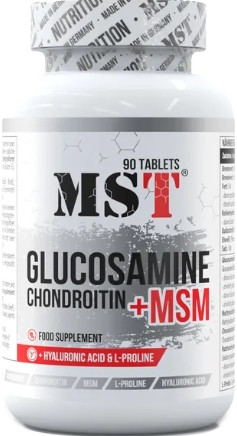Для суглобів та зв'язок MST Glucosamine Chondroitin + MSM + hyaluronic acid 90 pills