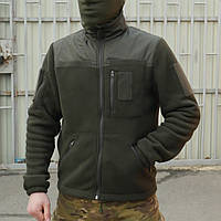 Тепла тактична військова флісова кофта хакі на блискавці з велкро панелями