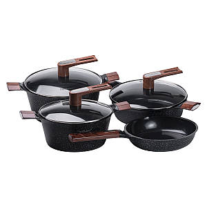 Набір каструль з кришками і сковорода Haus Roland посуд з антипригарним покриттям 7,7/5/4,9/2,5 л чорний