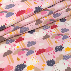 Фланель "Хмаринки з дощиком" на рожевому, ширина 240 см