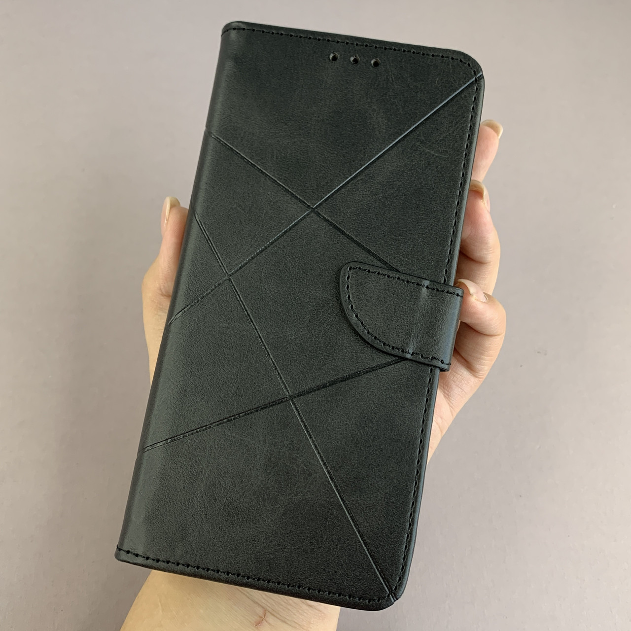 Чохол-книга для Xiaomi Redmi Note 8 Pro книжка з хлястиком в смужку на сяомі редмі нот 8 про чорна d8w