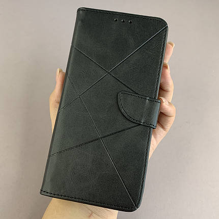 Чохол-книга для Xiaomi Redmi Note 8 Pro книжка з хлястиком в смужку на сяомі редмі нот 8 про чорна d8w, фото 1