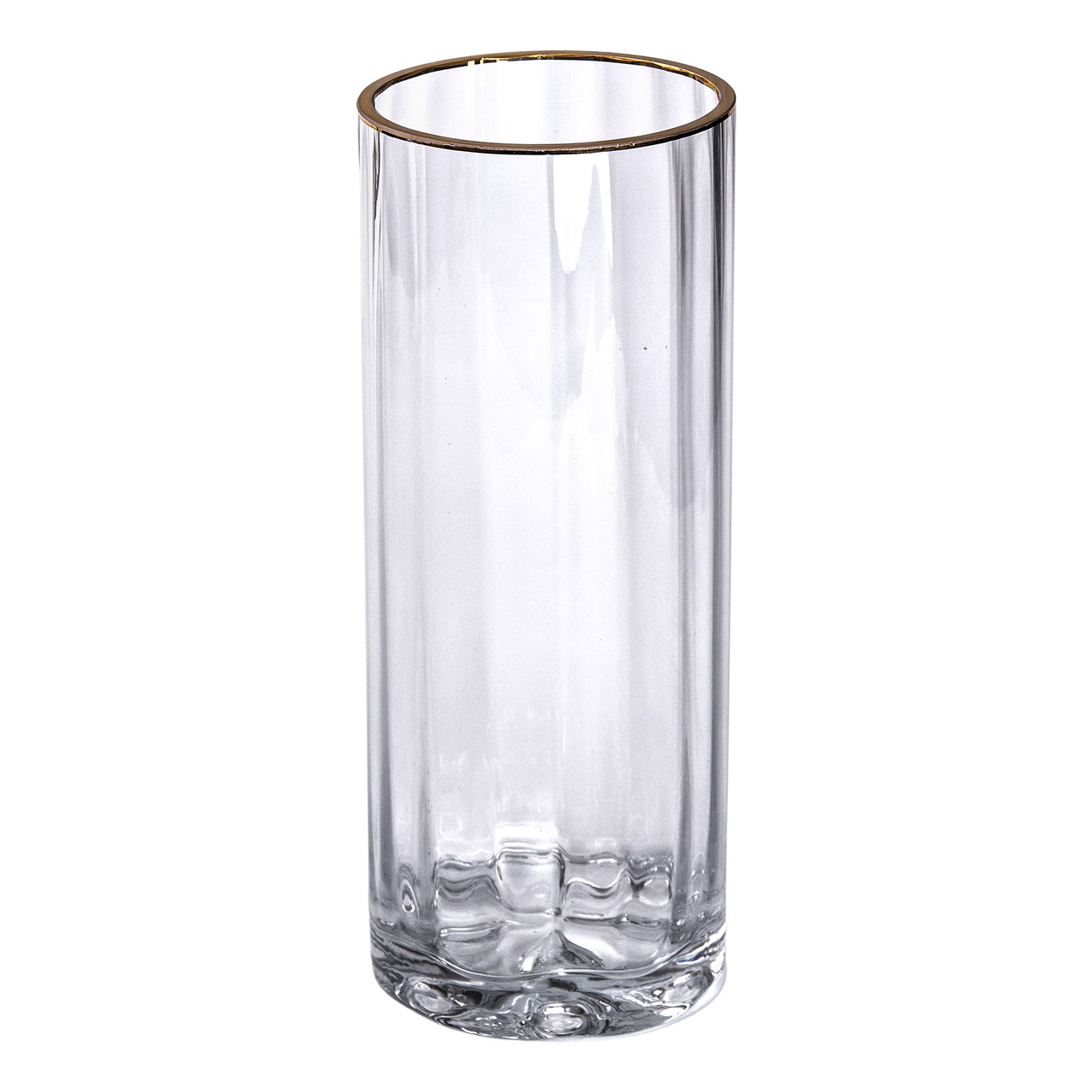 Скляна ваза для квітів декоративна прозора із золотою облямівкою 25 см Lugi, фото 1