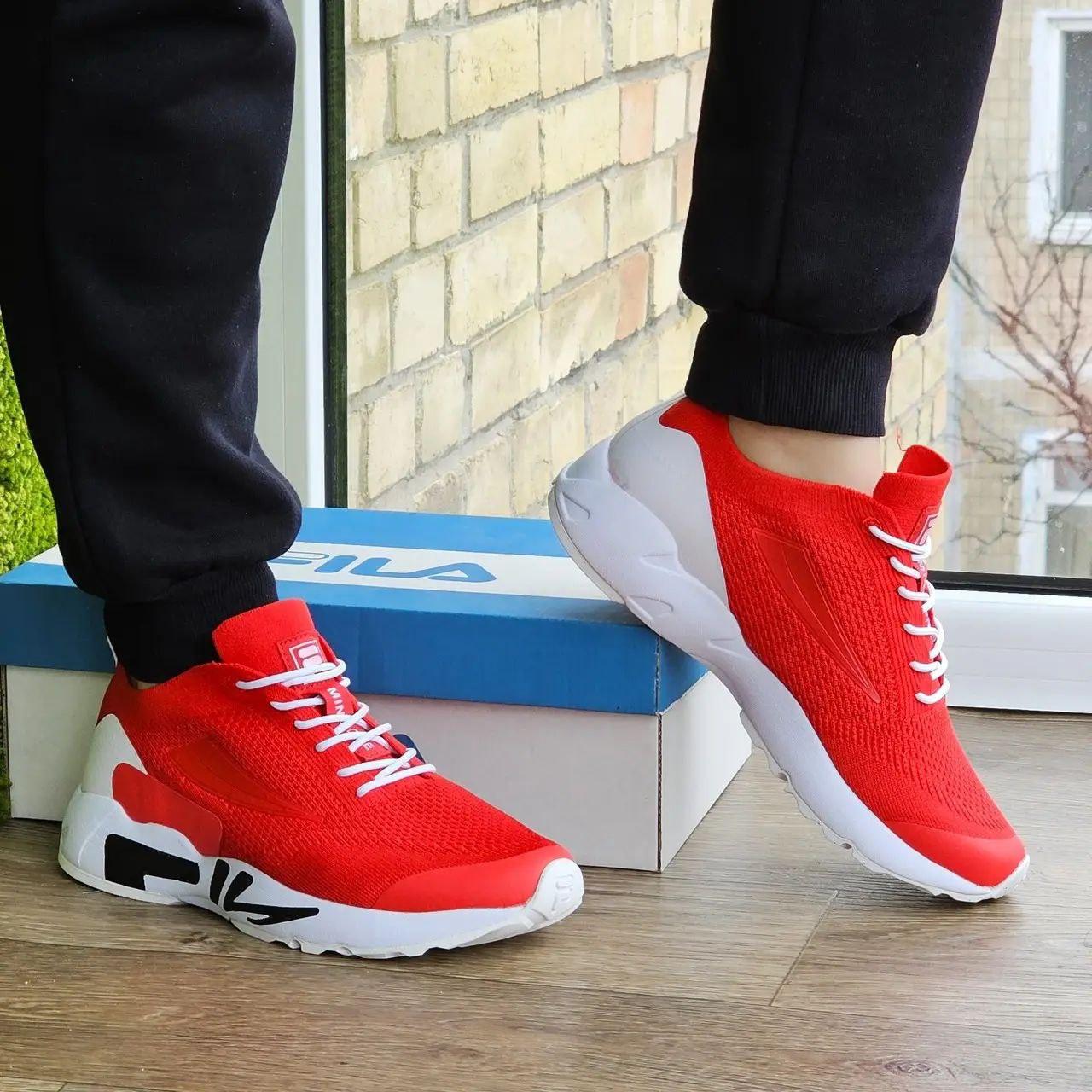 Кросівки FILA Mind One RED / white текстильні червоні на білій високій підошві з білими шнурками