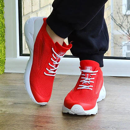 Кросівки FILA Mind One RED / white текстильні червоні на білій високій підошві з білими шнурками, фото 5