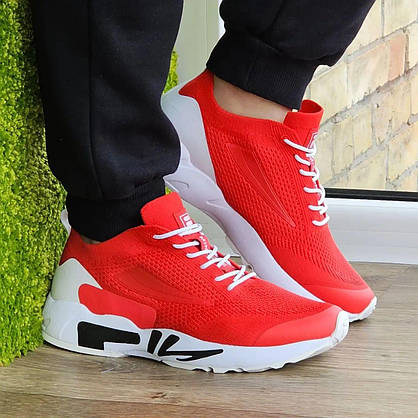 Кросівки FILA Mind One RED / white текстильні червоні на білій високій підошві з білими шнурками, фото 6
