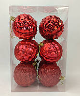 Набір ялинкових кульок "Колючка" – 12 шт по 8 см (4 матові, 4 глянцеві, 4 з блискітками), пластик, тубус