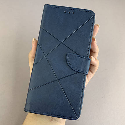 Чохол-книга для Xiaomi Redmi 9A книжка з хлястиком в смужку на телефон сяомі редмі 9а синя d8w, фото 1