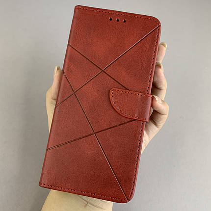 Чохол-книга для Xiaomi Redmi 9A книжка з хлястиком в смужку на телефон сяомі редмі 9а червона d8w, фото 1