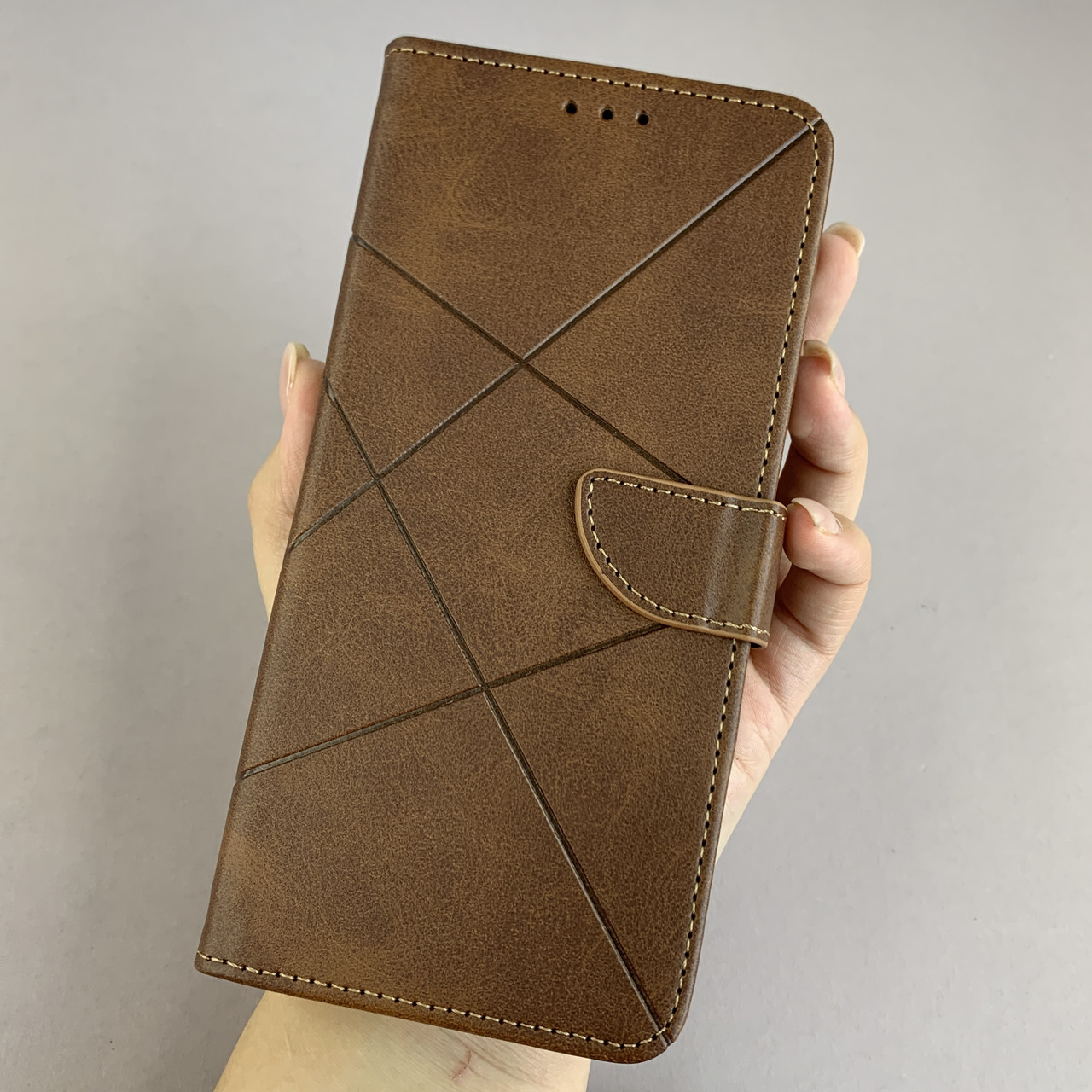 Чохол-книга для Xiaomi Redmi 9A книжка з хлястиком в смужку на телефон сяомі редмі 9а коричнева d8w