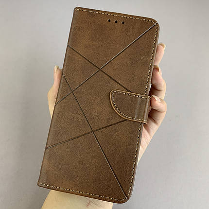 Чохол-книга для Xiaomi Redmi 9A книжка з хлястиком в смужку на телефон сяомі редмі 9а коричнева d8w, фото 1
