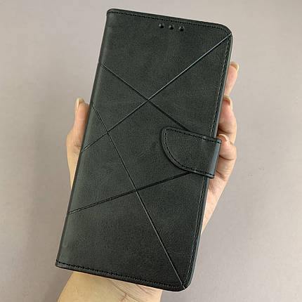 Чохол-книга для Xiaomi Redmi 9 книжка з хлястиком в смужку на телефон сяомі редмі 9 чорна d8w, фото 1