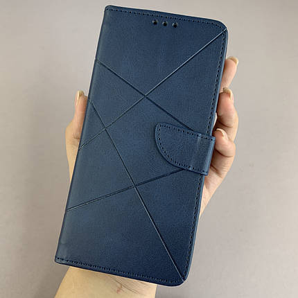 Чохол-книга для Xiaomi Redmi 9 книжка з хлястиком у смужку на телефон сяомі редмі 9 синя d8w, фото 1