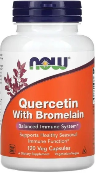 Кверцетин із Бромелаїном NOW Quercetin with Bromelain 120 веган капс, фото 1
