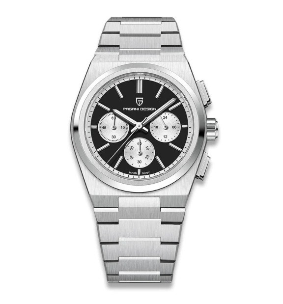 Водонепроникний чоловічий кварцовий годинник з хронографом Pagani Design PD-1761 Silver-Black