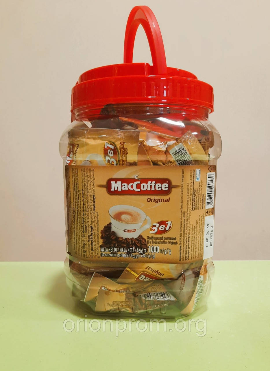 Кавовий напій Maccoffee 3 в 1 Original 50 пакетів банка