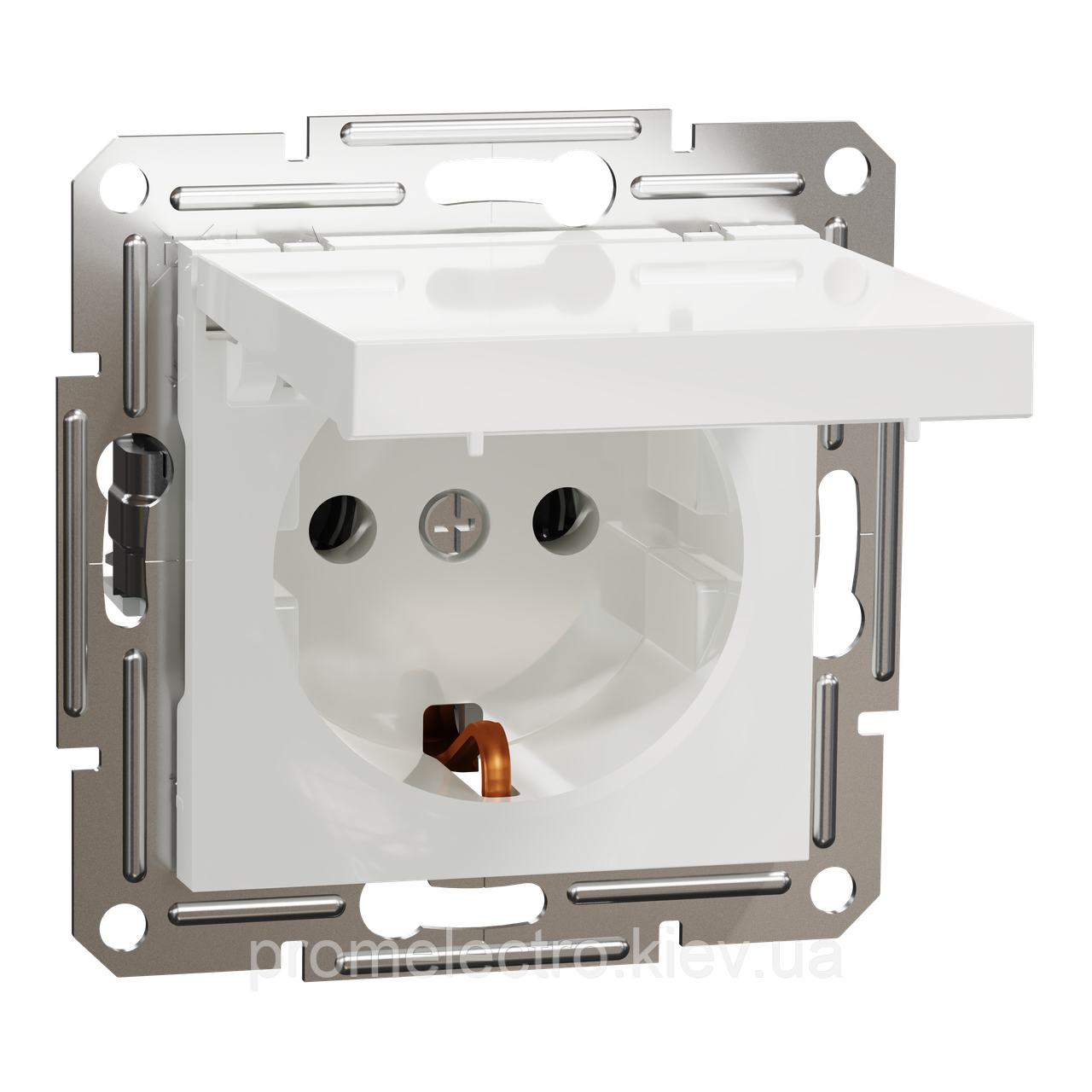 Розетка Schneider-Electric Asfora з кришкою, з заземленням без рамки біла EPH3170121