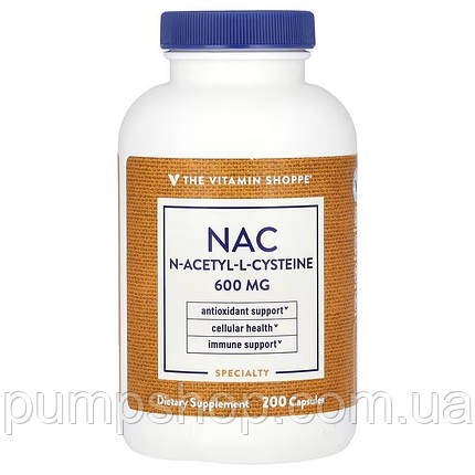 (термін по 6,24) Амінокислота N-ацетил L-цистеїн The Vitamin Shoppe NAC 600 мг 200 капс., фото 1