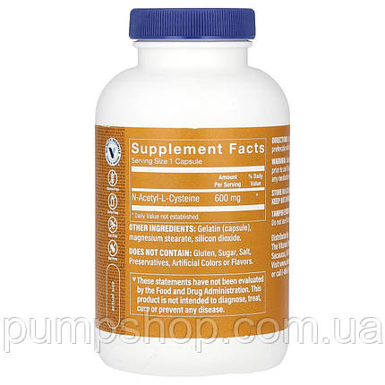 (термін по 6,24) Амінокислота N-ацетил L-цистеїн The Vitamin Shoppe NAC 600 мг 200 капс., фото 3