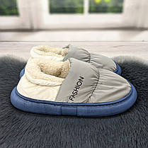 Тапочки жіночі чуні закриті плащівка на хутрі сірі 4292, фото 2