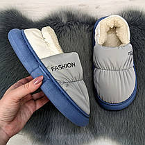 Тапочки жіночі чуні закриті плащівка на хутрі сірі 4292, фото 4