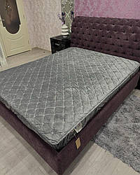 Наматрасник чехол велюровый стеганный серый 180х200см