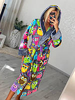 Халат махровий жіночий с капюшоном довгий с совами