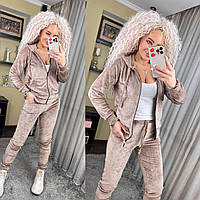 Базовий жіночий велюровий костюм бежевий 42,44,46,48,50,52