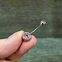 Пірсинг для пупка з цирконами "Рожевий олександрит" сережка навела медична хірургічна ювелірна сталь