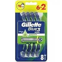Набір одноразових станків для гоління Gillette Blue 3 Sensitive упаковка 6+2 шт.