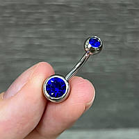 Пірсинг для пупка з цирконами "Синій сапфір" сережка навела медична хірургічна ювелірна сталь