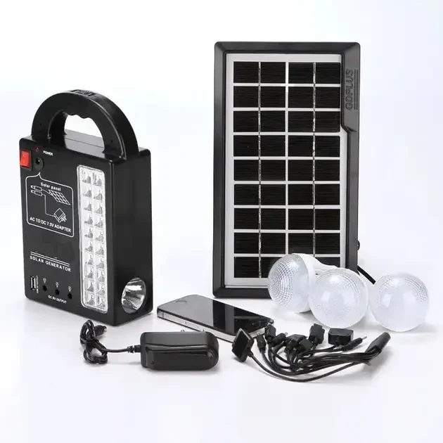 💚Ліхтар кемпінговий із функцією Power Bank сонячною панеллю і трьома лампочками GDPLUS GD-999, фото 1