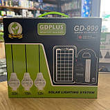 💚Ліхтар кемпінговий із функцією Power Bank сонячною панеллю і трьома лампочками GDPLUS GD-999, фото 2