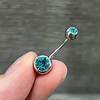 Пірсинг для пупка "Блакитні циркони" сережка навела медична хірургічна ювелірна сталь