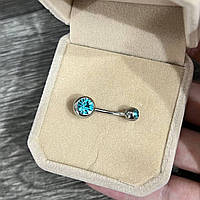 Пірсинг для пупка "Блакитні циркони" сережка навела медична хірургічна ювелірна сталь в коробочці