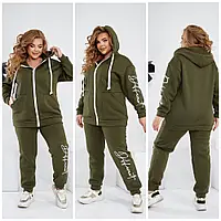 Женский теплый спортивный костюм на флисе , р-48-58 Теплый женский костюм на осень . Кофта на молнии и штаны