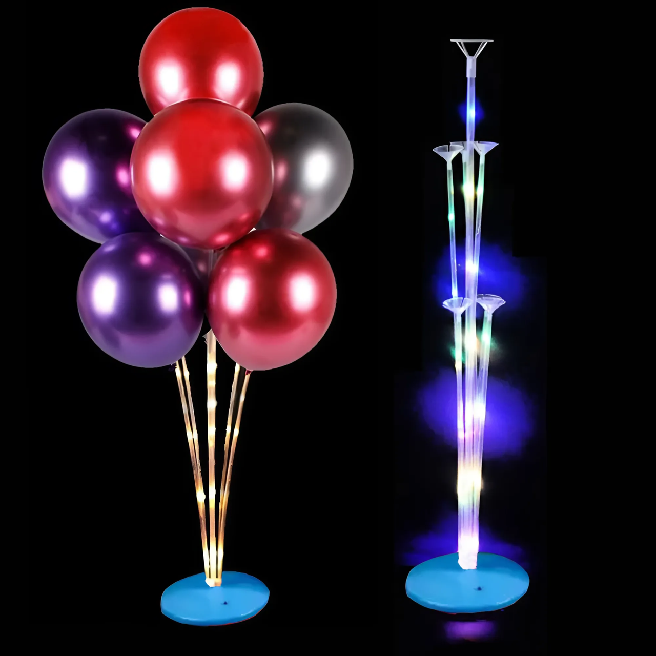 Світлодіодна підставка для повітряних кульок на 7шт | Блакитний круглий піддон