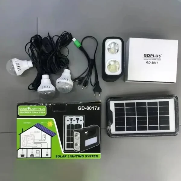 Сонячна станція із сонячною панеллю та трьома лампочками GDLite YJ-8018 8017S з акумулятором 4000 mAh