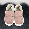 Тапочки жіночі чуні закриті плащівка на хутрі пудрові 4292, фото 8