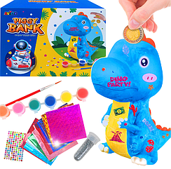 Набір для творчості A 8803 скарбничка "Динозавр", пластикова основа, фарби, блискітки, стрази, фольга