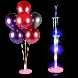 Світлодіодна підставка для повітряних кульок на 7шт | Рожевий круглий піддон