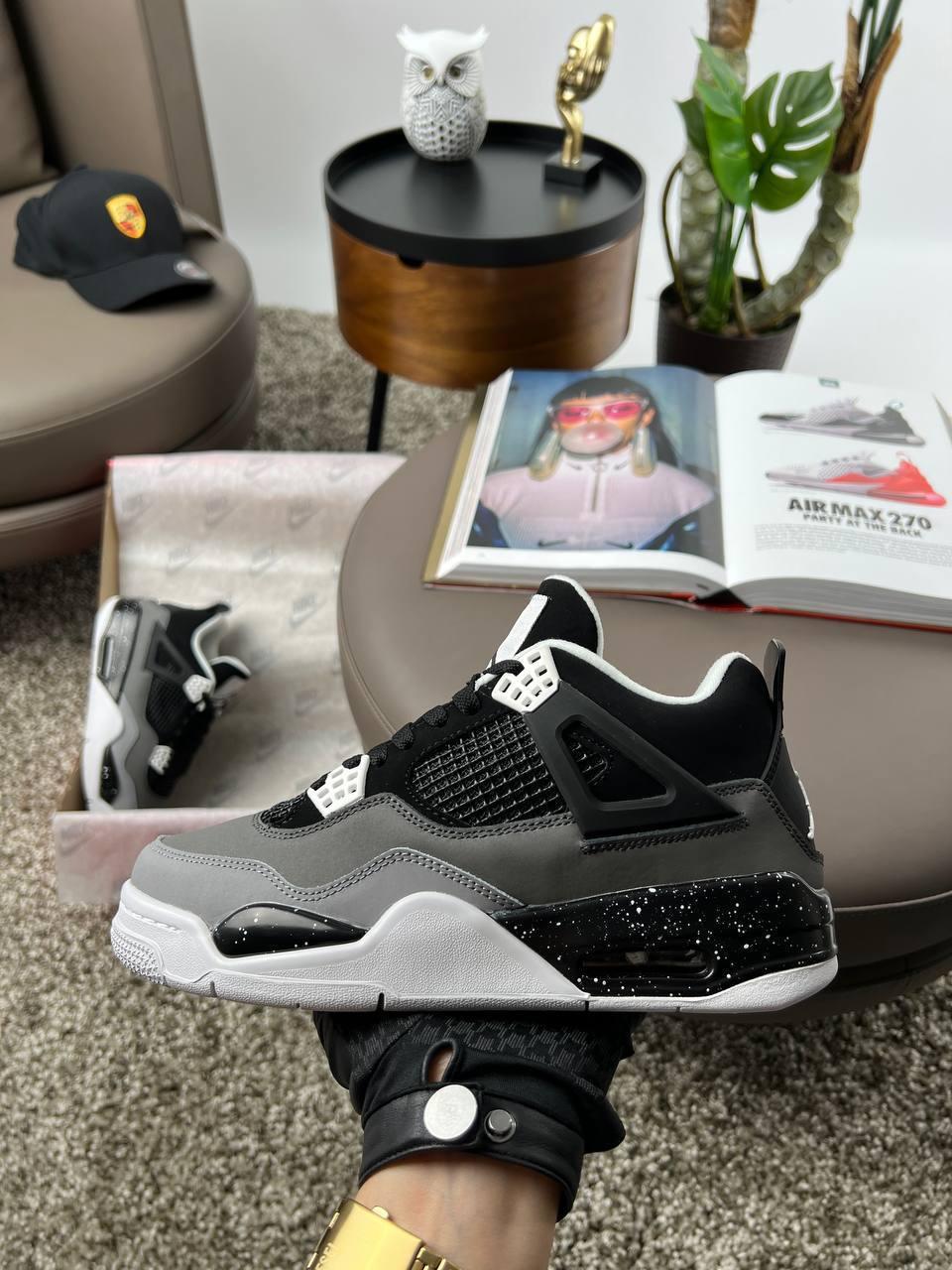 Чоловічі шкіряні кросівки Nike Air Jordan 4 Retro Fear Pack, чоловічі кеди Найк Джордан сірі. Чоловіче взуття